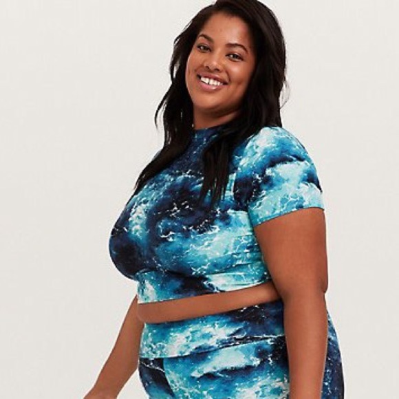 TORRID Blue Ocean swim top rash guard, 4X. - Picture 2 of 10